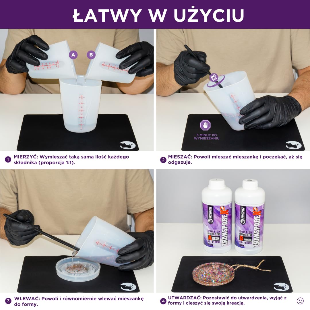 Zestaw żywicy epoksydowej przezroczysty RHINO Smart Solutions TRANSPAREX+ 2000ml do rękodzieła - 1000 ml przezroczystej płynnej żywicy + 1000 ml utwardzacz (1:1) do majsterkowania, sztuki,