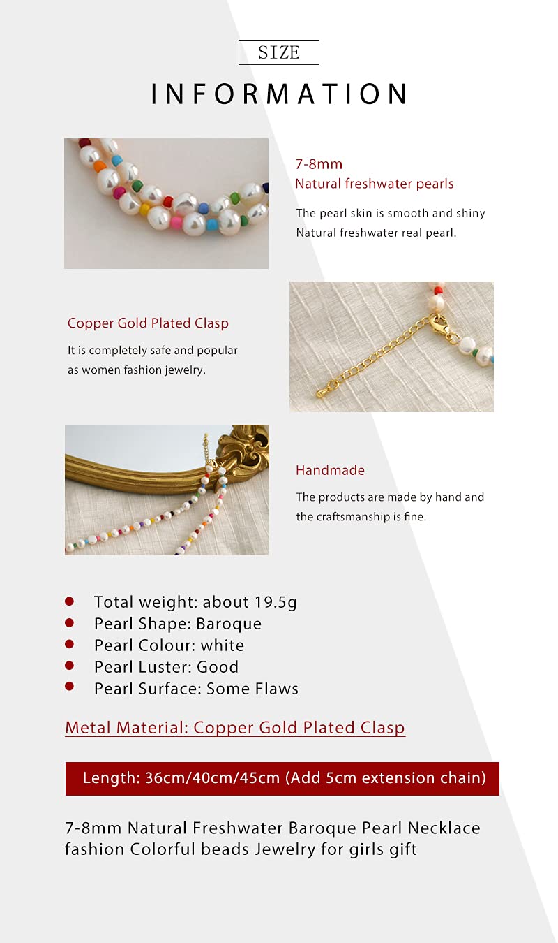 LOKILOKI 7-8 Mm Collar De Perlas Barrocas De Agua Dulce Natural Moda Perlas Coloridas Joyería para Regalo De Niñas