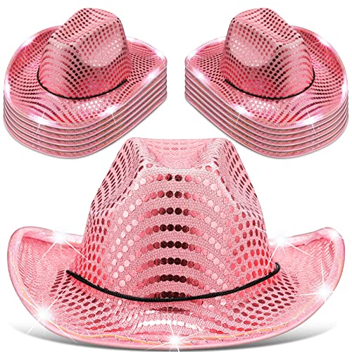 Image of Kigeli 10 Pcs Lights LED Cowboy Hat for Adult LED Flashing Hat for Western Cowboy Women Men Role Play