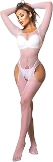Women's Long Sleeve Open Low Cut Body Stocking Women's Mesh Bodystocking Off The Shoulder Fishnet Bodysuit