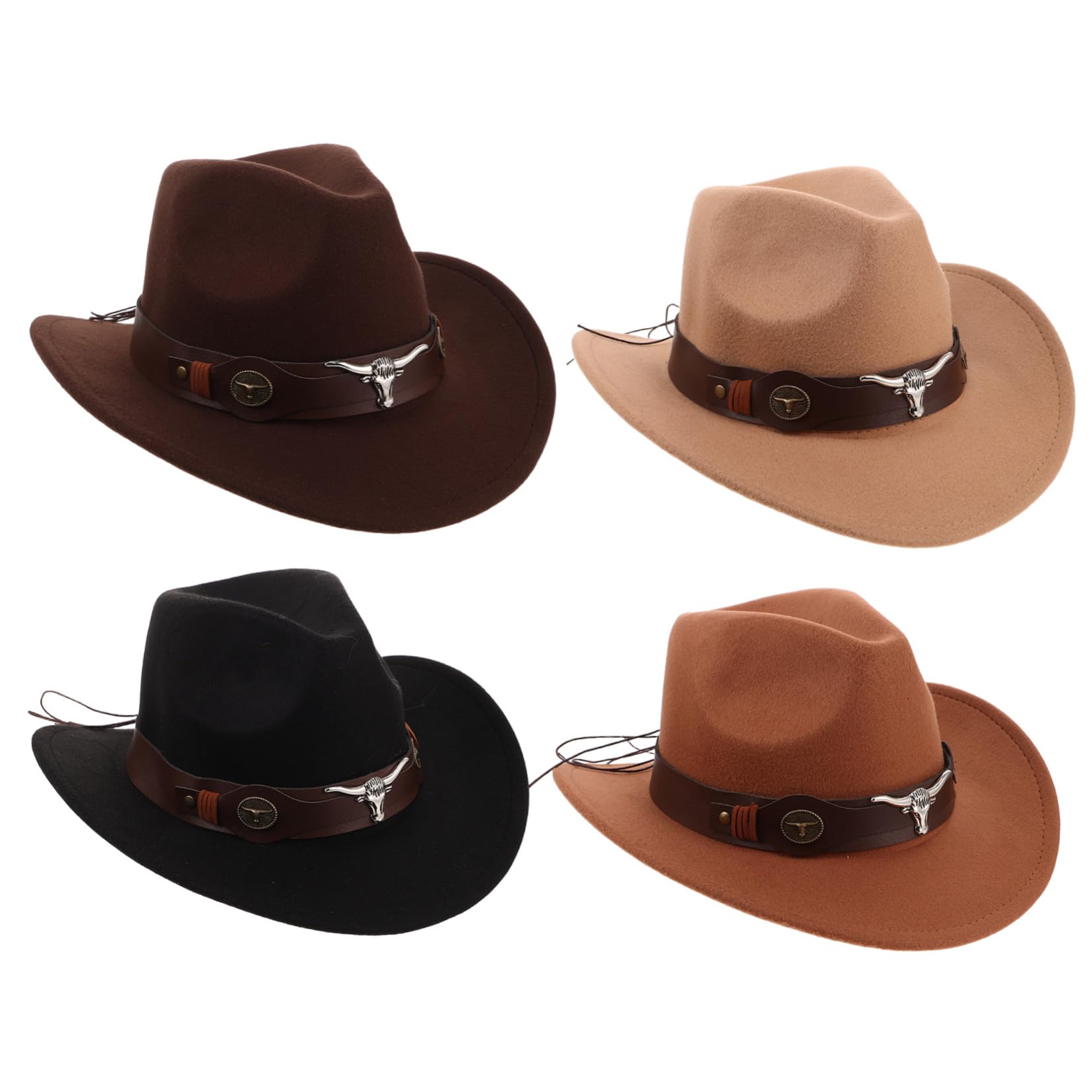 VALICLUD 4pezzi Cappello Western Uomo in Morbido Panno di Fibbia Regolabile e Ala Larga per Protezione Solare Adatto Eventi all Aperto e Outfit Country