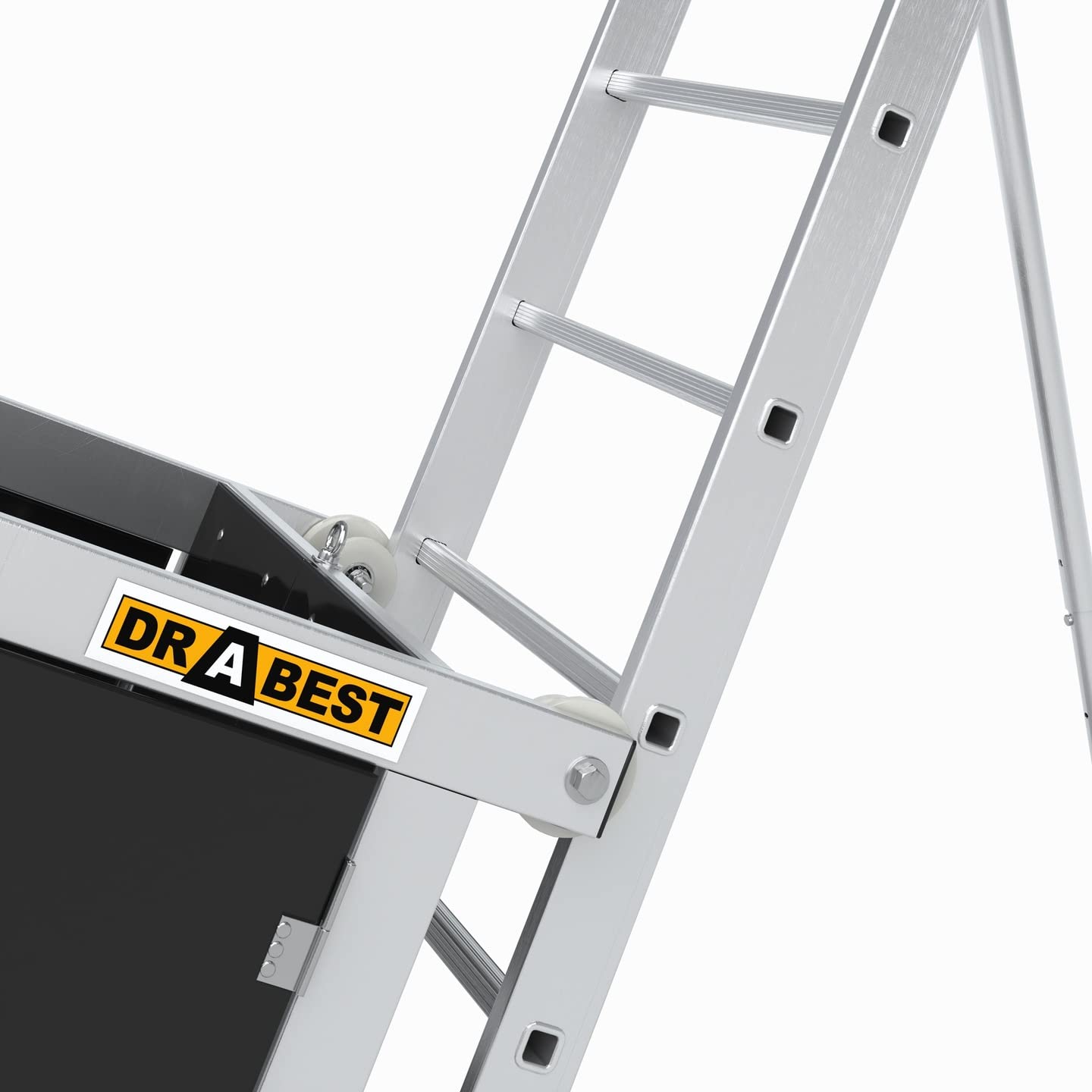 DRABEST Escalera para tejados - Cabrestante de Escalera telescópico Ligero de Aluminio - Cabrestante Estable para Trabajos en Altura - Escalera Extensible - Carro de Transporte - Capacidad de 125 kg