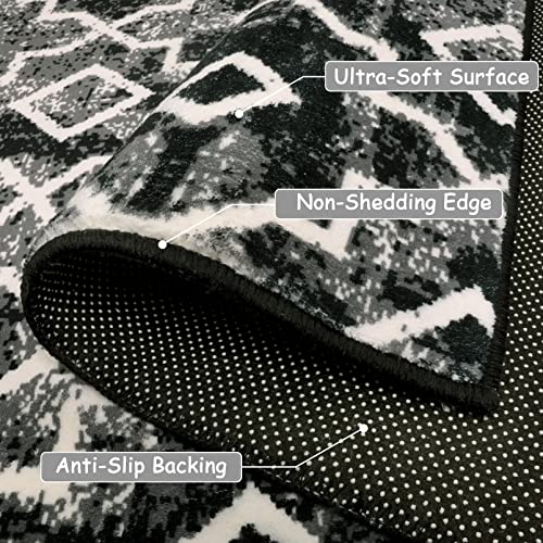 Moynesa Boho Moroccan Area Rug - 3X5 Black Kitchen Rug Entryway Rugs Indoor Bohemian Geometric Trilles Throw Mat Washable, Non Slip Hallway Rug Soft Floor Carpet For Office Bedroom Living Room Decor #TOP3