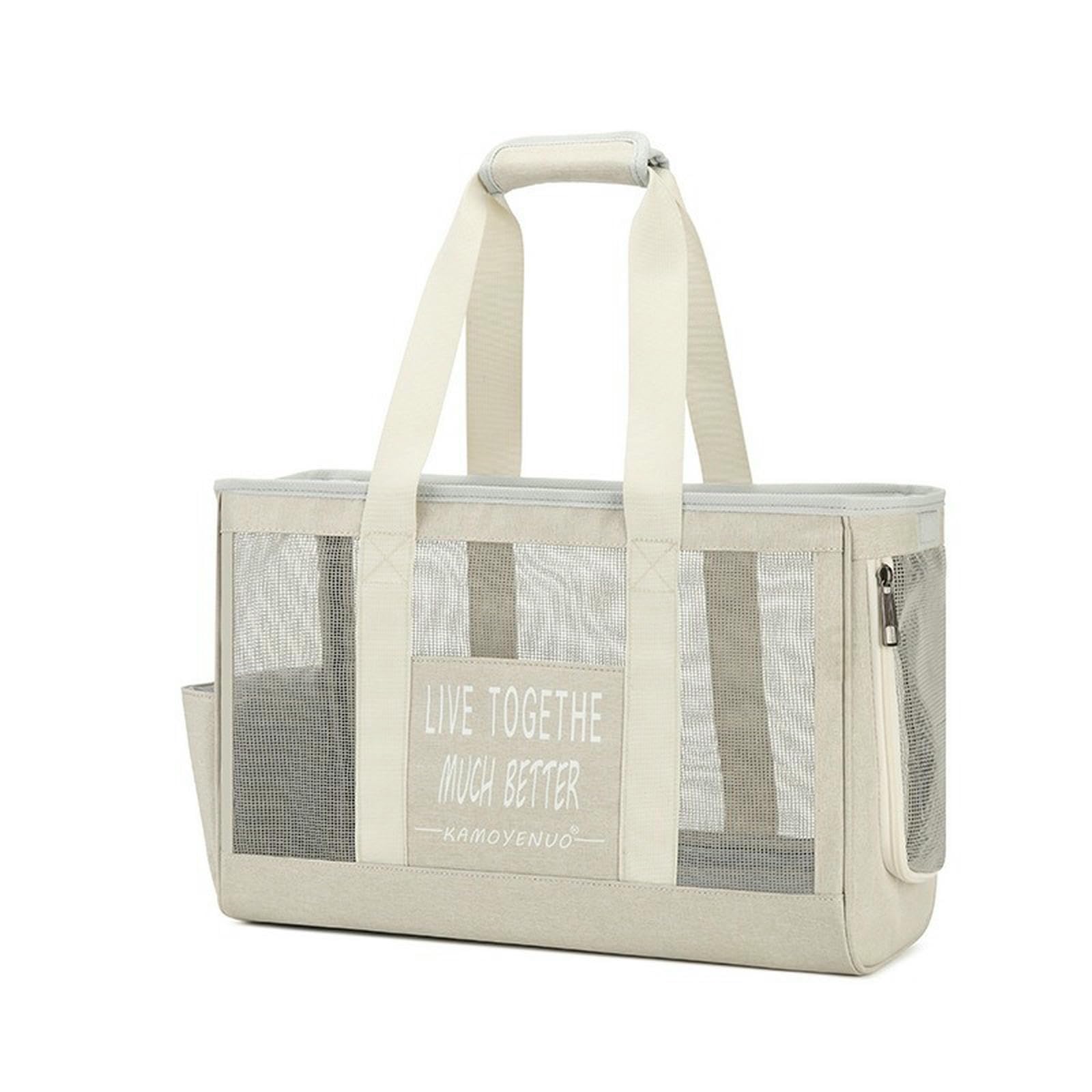 Sac transport chat respirant blanc cassé élégant et confortable pour l'été