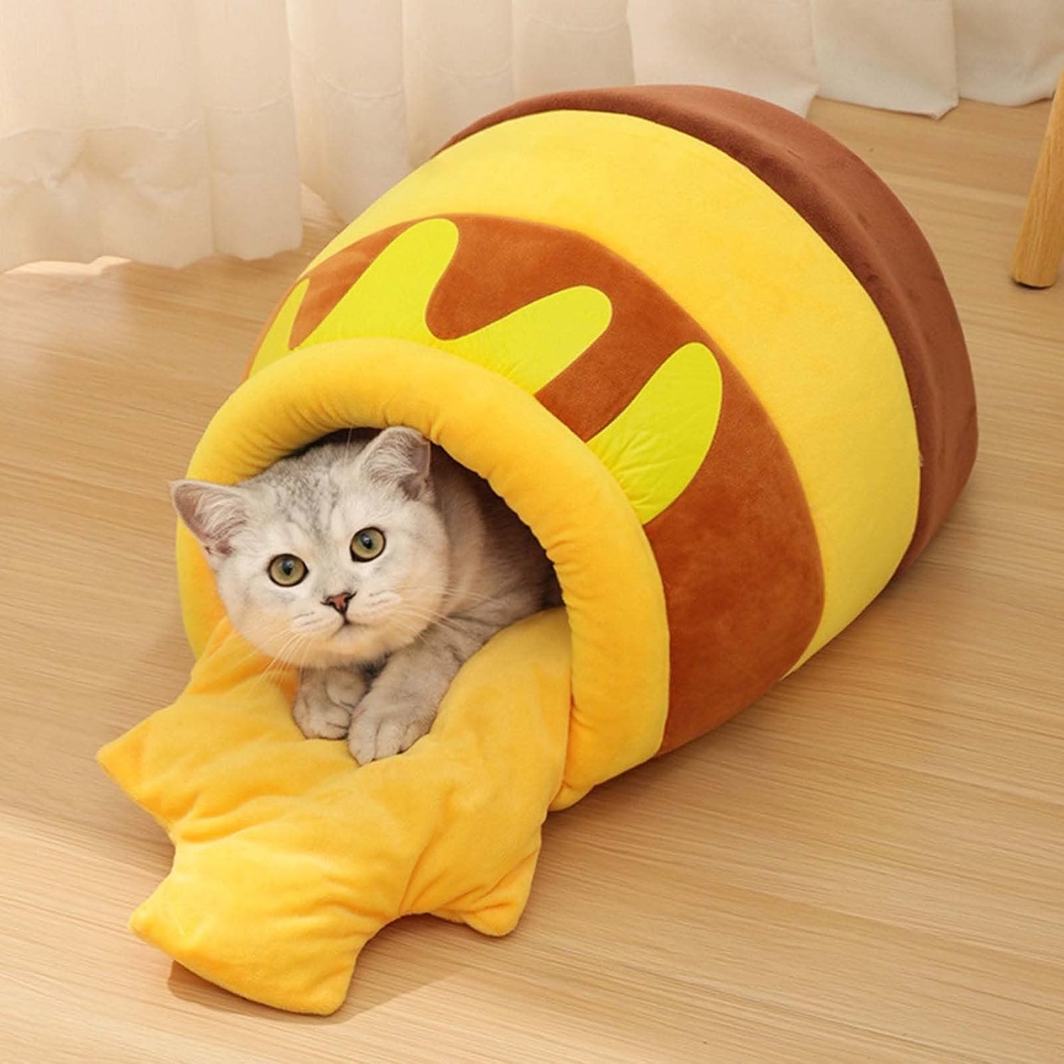 review Cat Beds for Indoor Cats Enclosed Cat Bed Removable Covered Cat Bed Honeypot Shape Comfortable Self Warming Washable Four Seasons Available Cat Bed for Kitten Tent Rabbit Bed