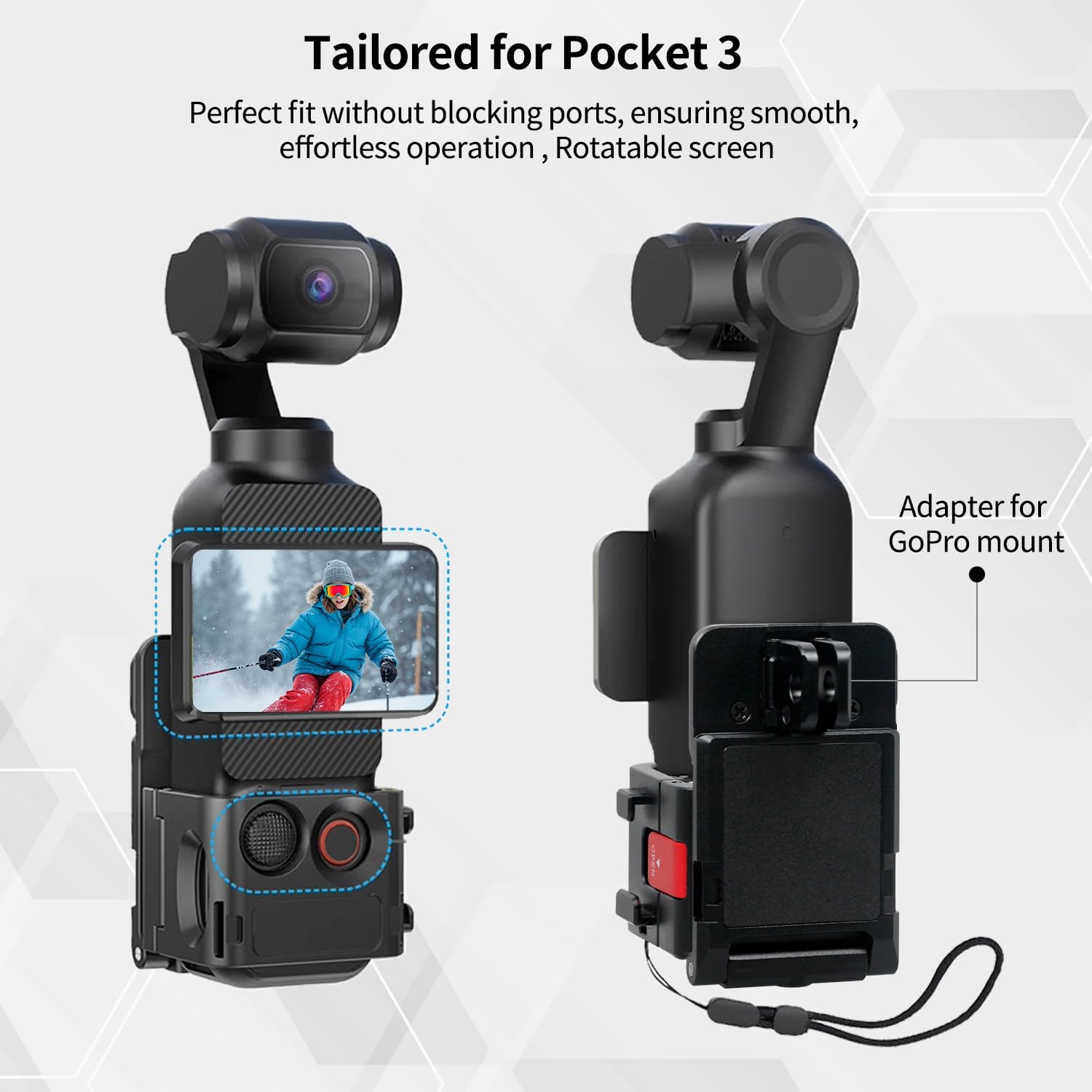 QUASCO Expansion Adapter Accessories for DJI Osmo Pocket 3 - Aluminum Protective Cage Magnetic Mount Stand Metal Bracket with 1/4 Screw Holes/Gopro Adapter/Cold Shoe/Osmo Action Quick-Release