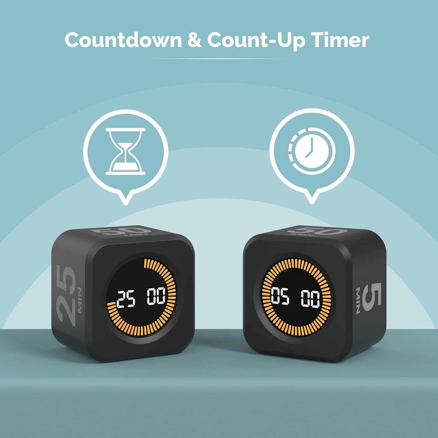 KADAMS Cube Timer showing both countdown and count-up modes.