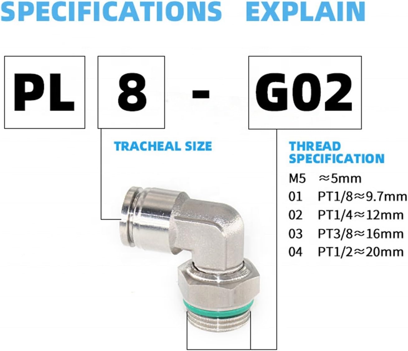 PLG Thread Elbow M5 G1/4 G1/2 Inch 304/316 Stainless Steel Quick Air Hose Connector 2Pcs(304PL4-G1/8)