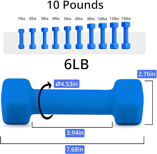 Miniatura 2 de Portzon Mancuernas con Pesos 10 Opciones de Colores Compatibles con Juego de 2 Mancuernas de Neopreno, 1-15 Libras, Antideslizantes, No se Ruedan,