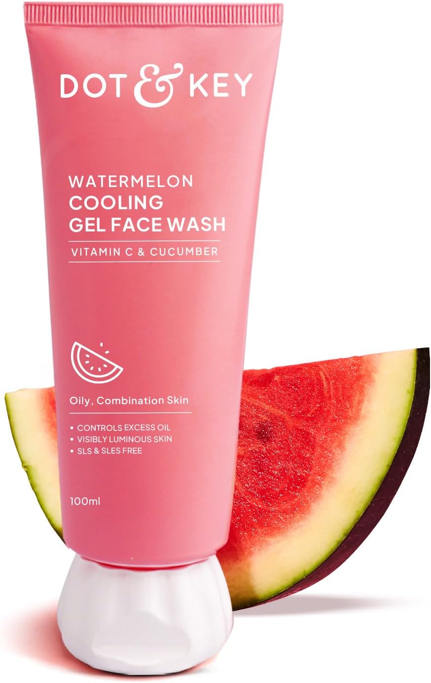 Dot & Key Watermelon Cooling Gel Face Wash With Vitamin C & Cucumber | Face Wash For Glowing Skin|Oil Free |Removes Excess Oil & Dirt | For Combination & Oily Skin| For Women & Men|100Ml