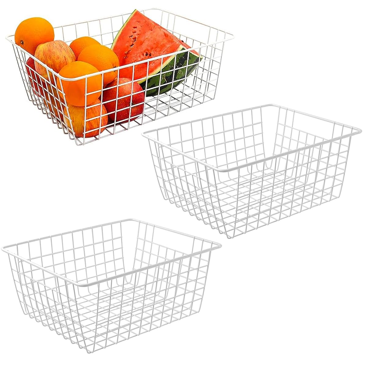 WYIPOLZI 3PCS Large Wire Storage Baskets, Chest Freezer Storage Baskets, Chest Freezer Organiser, Metal Basket for Pantry Cabinet, White