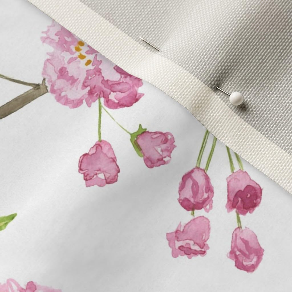 Spoonflower Fabric - Cherry Blossoms Blossom Japan Garden Pink Watercolor Japanese Flower Printed on Upholstery Velvet Fabric Fat Quarter - Upholstery Home Decor Bottomweight Apparel
