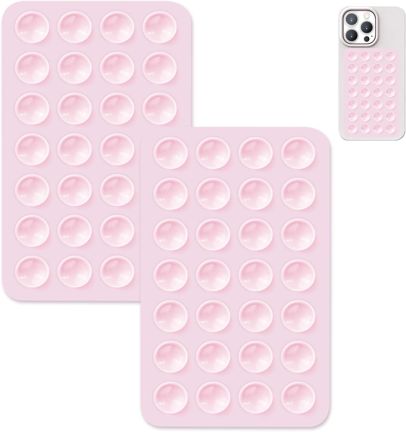 2 Pack Suction Cup Phone Case Mount Double-Sided,Silicon Sticky Phone Stand for iPhone and Android, Hands-Free Strong Grip Holder for Selfies and Videos