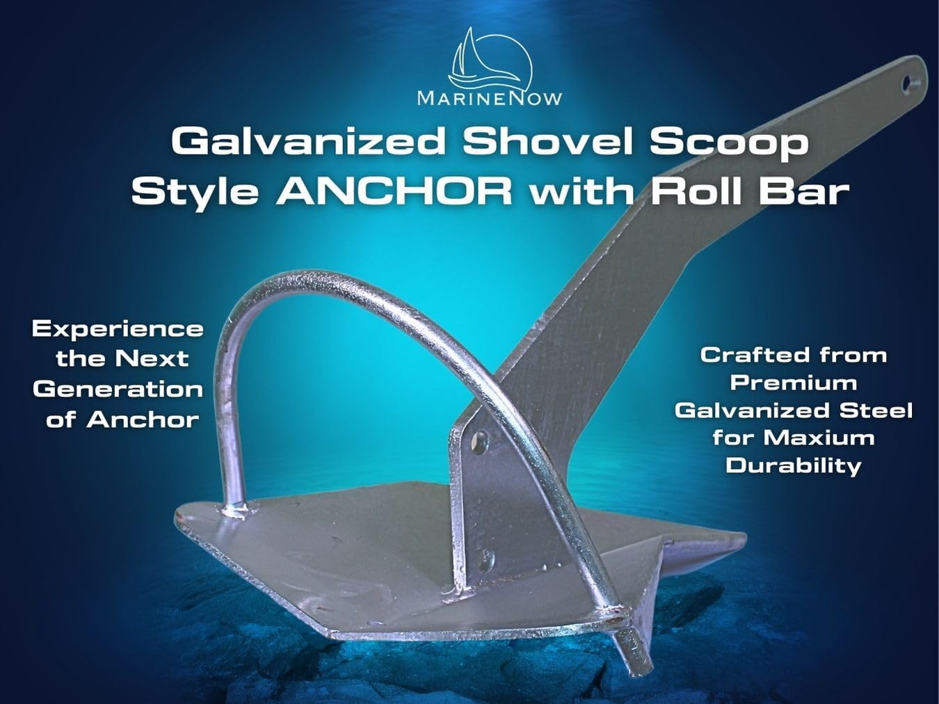 MarineNow Shovel Scoop Style Anchor with Roll Bar – Hot-Dip Galvanized Steel – Self-Launching, High-Holding Power for All Bottom Types – Available Sizes: 4 kg - 55 kg