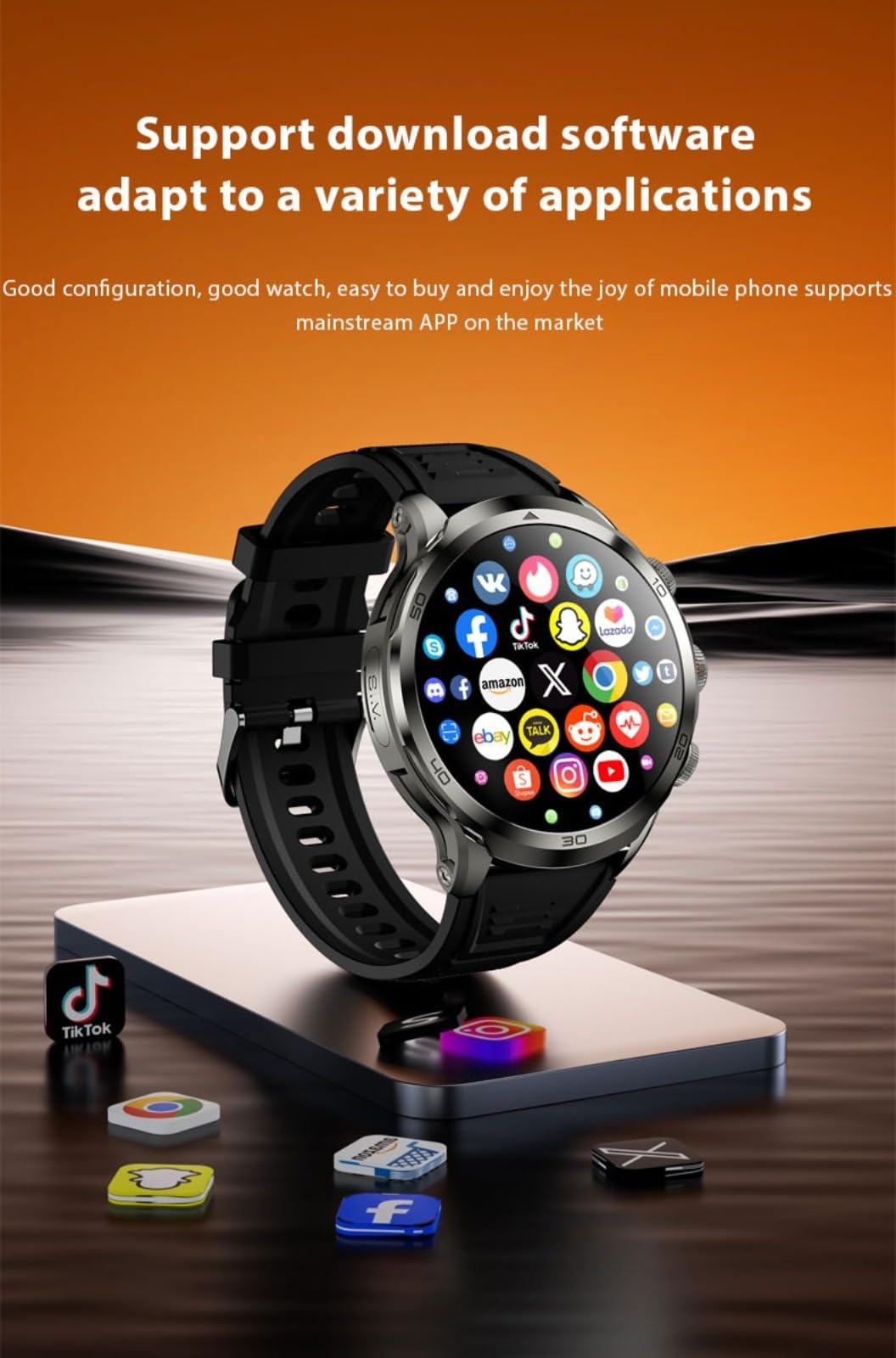 Smartwatch Android 4G, display HD da 2,9 pollici, fitness tracker, cardiofrequenzimetro, NFC, impermeabile IP67, argento-nero, regali per uomini e donne