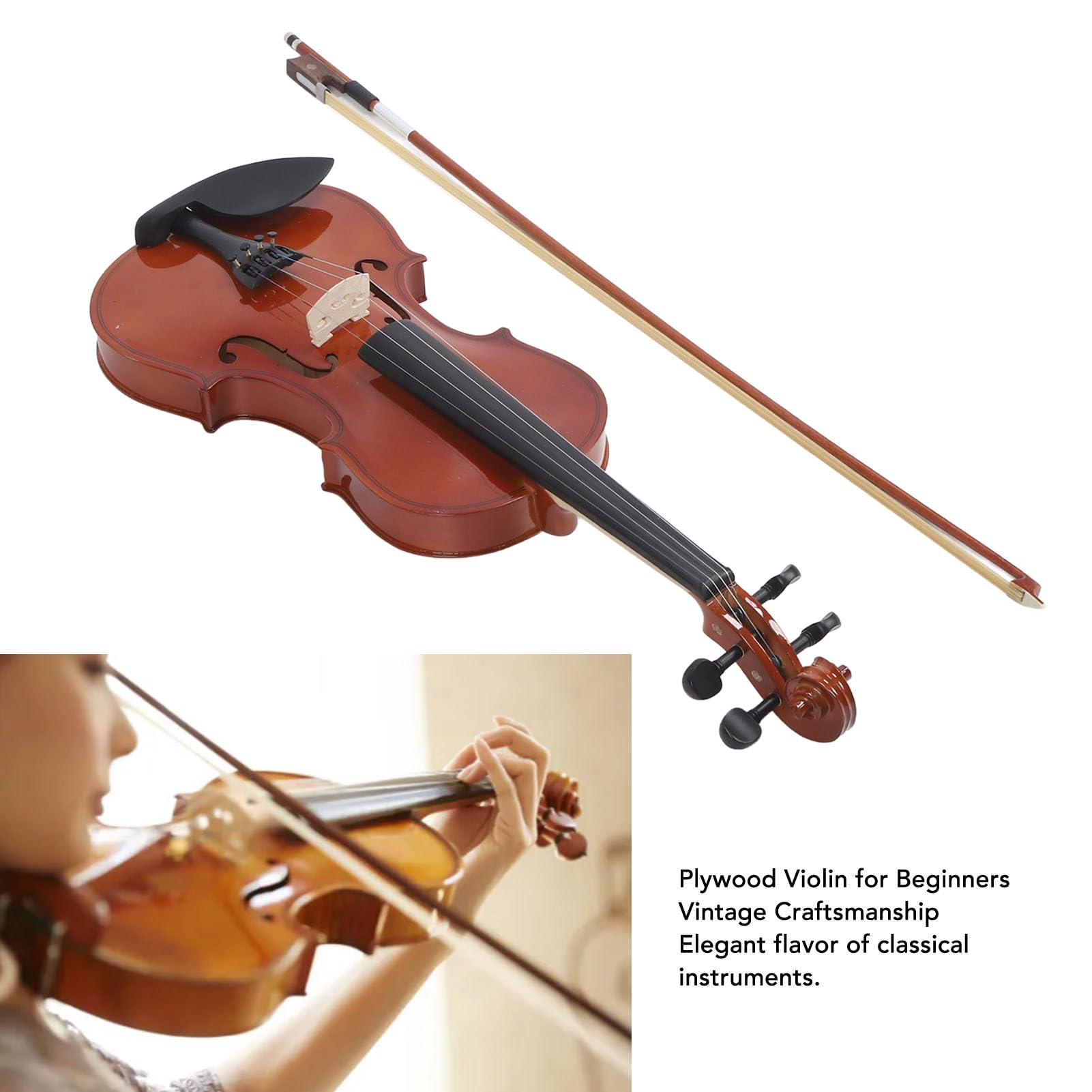 Violino Acustico 4/4 a Grandezza Naturale in Tiglio con Corde in Filo D'acciaio per Studenti, Bambini e Principianti di Violino