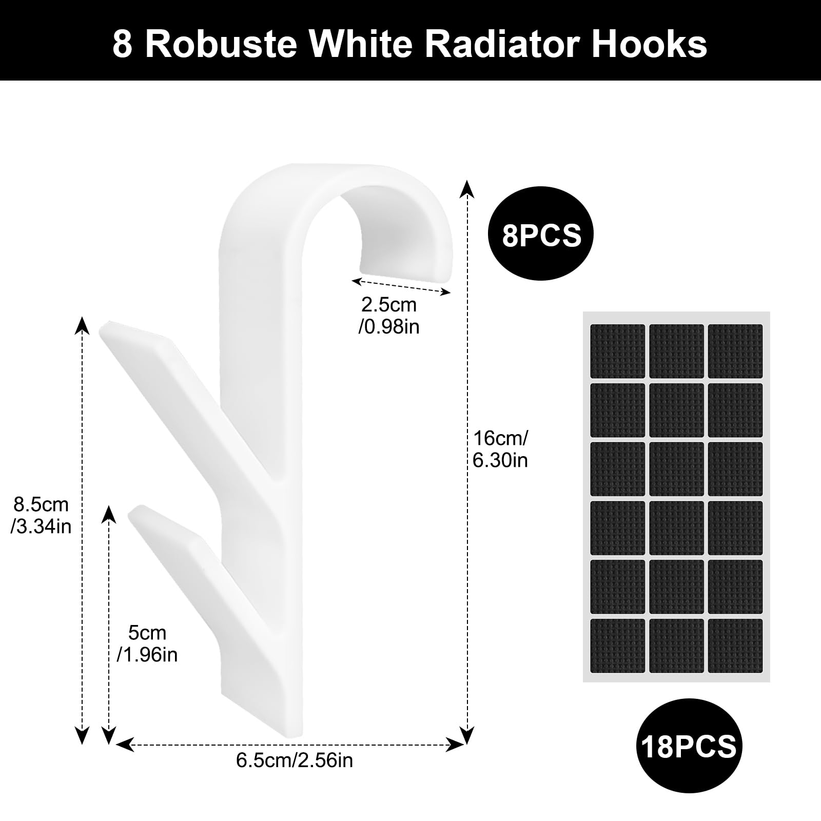 VEPEPE 8 Hooks for Durable Radiator Hooks Double Hooks with 16 Anti-Slip Pads, Towel Radiator Brackets (11cm Long) - Image 2