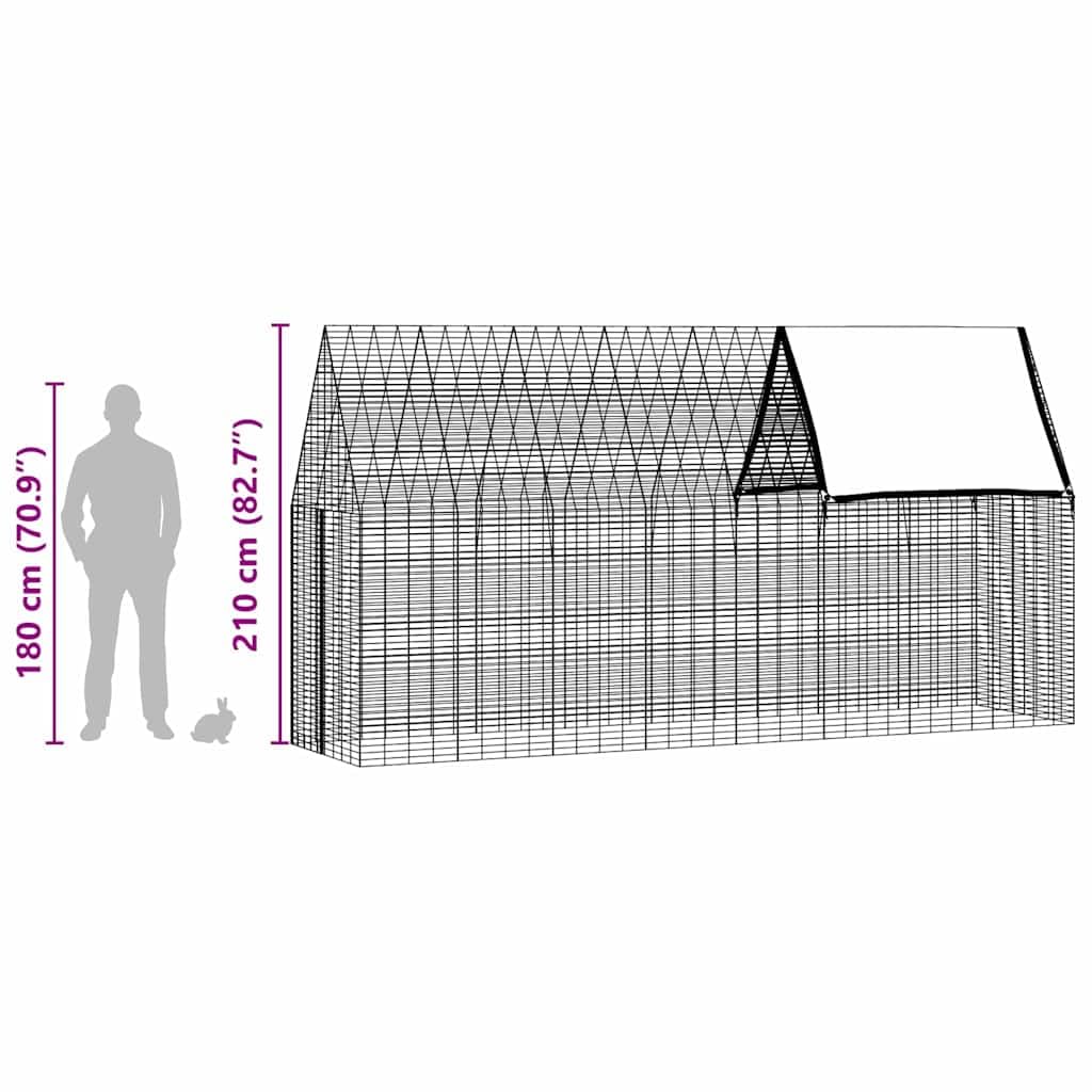 Srebrna klatka dla królika, 400 x 100 x 210 cm, wykonana ze stali galwanizowanej, odporna na warunki atmosferyczne i trwała, dla królików, świnek morskich, chomików, gryzoni, do użytku na