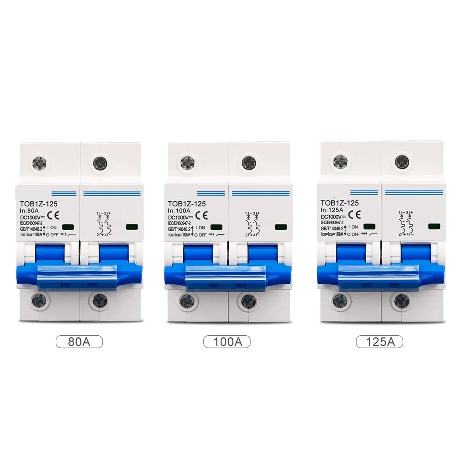 Interruttore principale della batteria della curva C del sistema fotovoltaico 2P DC 1000 V 125 A 100 A 80 A
