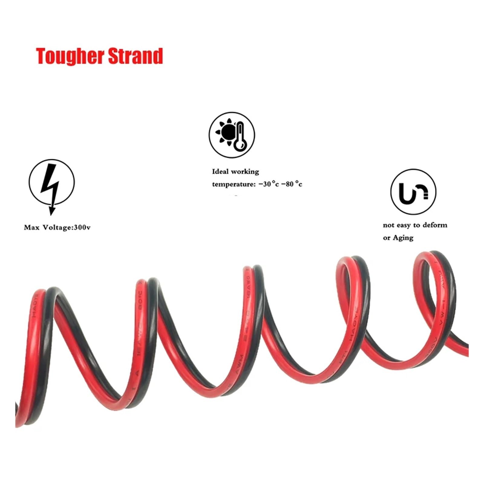 Xuro Cable de extensión de 2 pines rojo y negro de PVC o silicona, calibre 28 AWG, 26 AWG, 24 AWG, 22 AWG, 20 AWG, 18 AWG, 16 AWG, cobre estañado for uso doméstico.(2Pin silicone,10M-32.8FT_16 AWG)