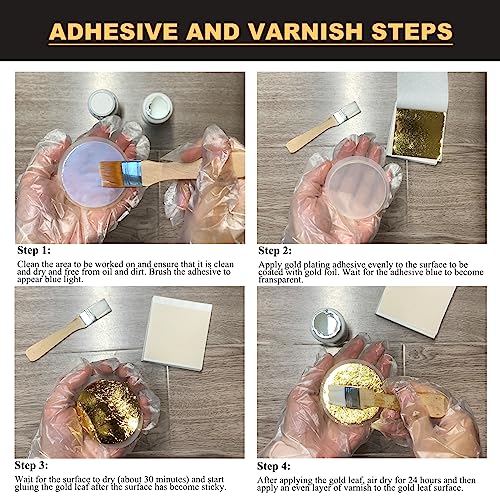 Wadities Gold Leaf Gilding Adhesive Set, 100ml Water Based Glue and 100ml Varnish, Gold Leaf Sheets 100 pcs, 2 Brushes, for Craft, Painting and Arts by Wadities - Image 4