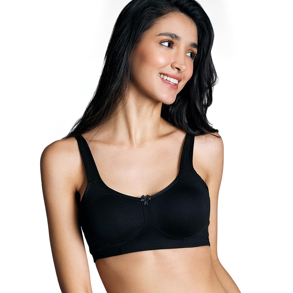 NYKD (NYB169 Cotton Anti Microbial Non Padded & Non Wired Side Support Shaper Bra for Women | Full Coverage Bra with Detailed Contoured Lift & Shape with Wide Straps