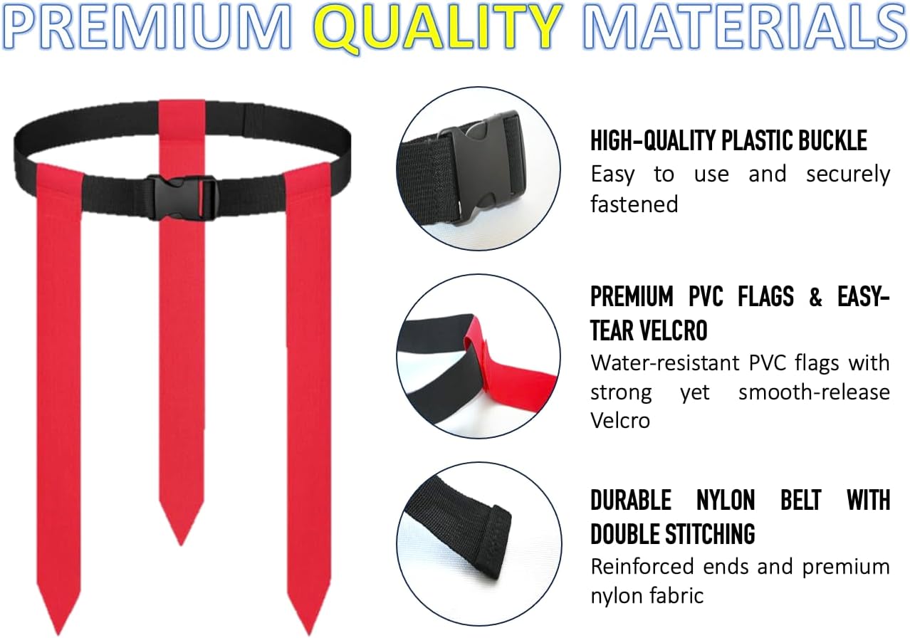 Flag Football Set for Kids & Adults – 14 Adjustable Belts with 42 PVC Flags, Size 3 Football, 8 Cones, Pump & Carry Bag – Flag Football Belts & Accessories Kit for 14 Players