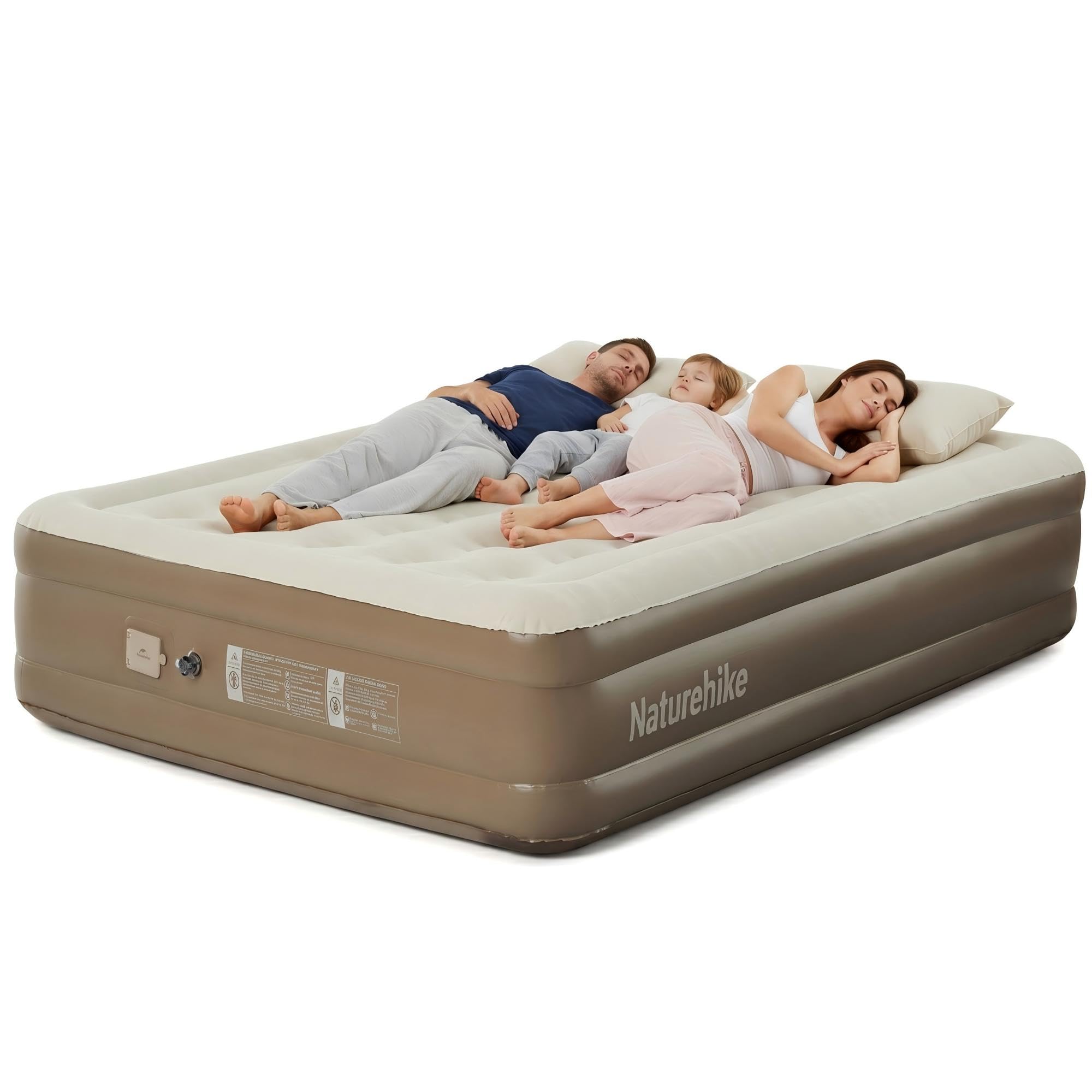 Naturehike Chenjing Inflatable Air Mattress, Portable Self-Inflating Air Bed with Built-in Rechargeable Pump (No Outlet Needed), Blow-Up Mattress for Camping & Travel & Home (3 Man-200 * 180 * 38cm)