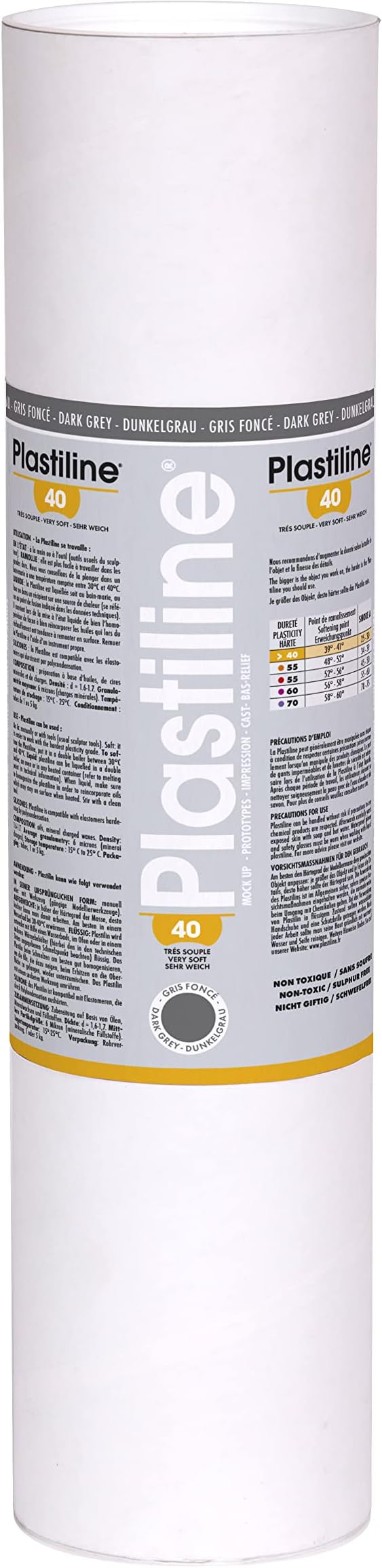 5740T - Plastiline tube - Modelling Paste, High Precision - Sculpting, Moulding - Hardness 40 (very soft) - 5 kg - Dark Grey shade. Made in France