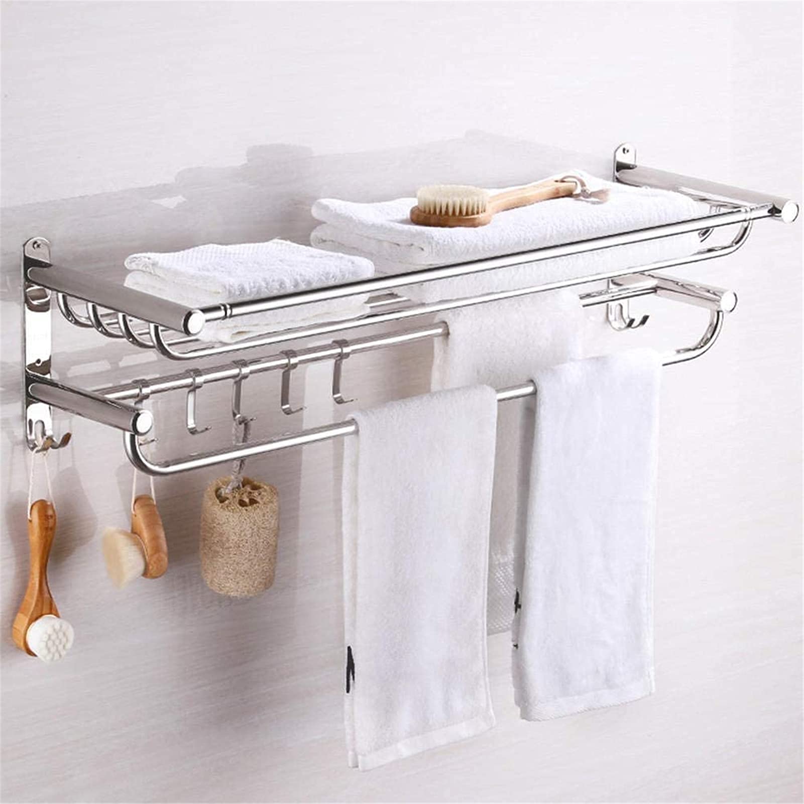 Étagère de serviette polie en acier inoxydable au design épuré pour salle de bain