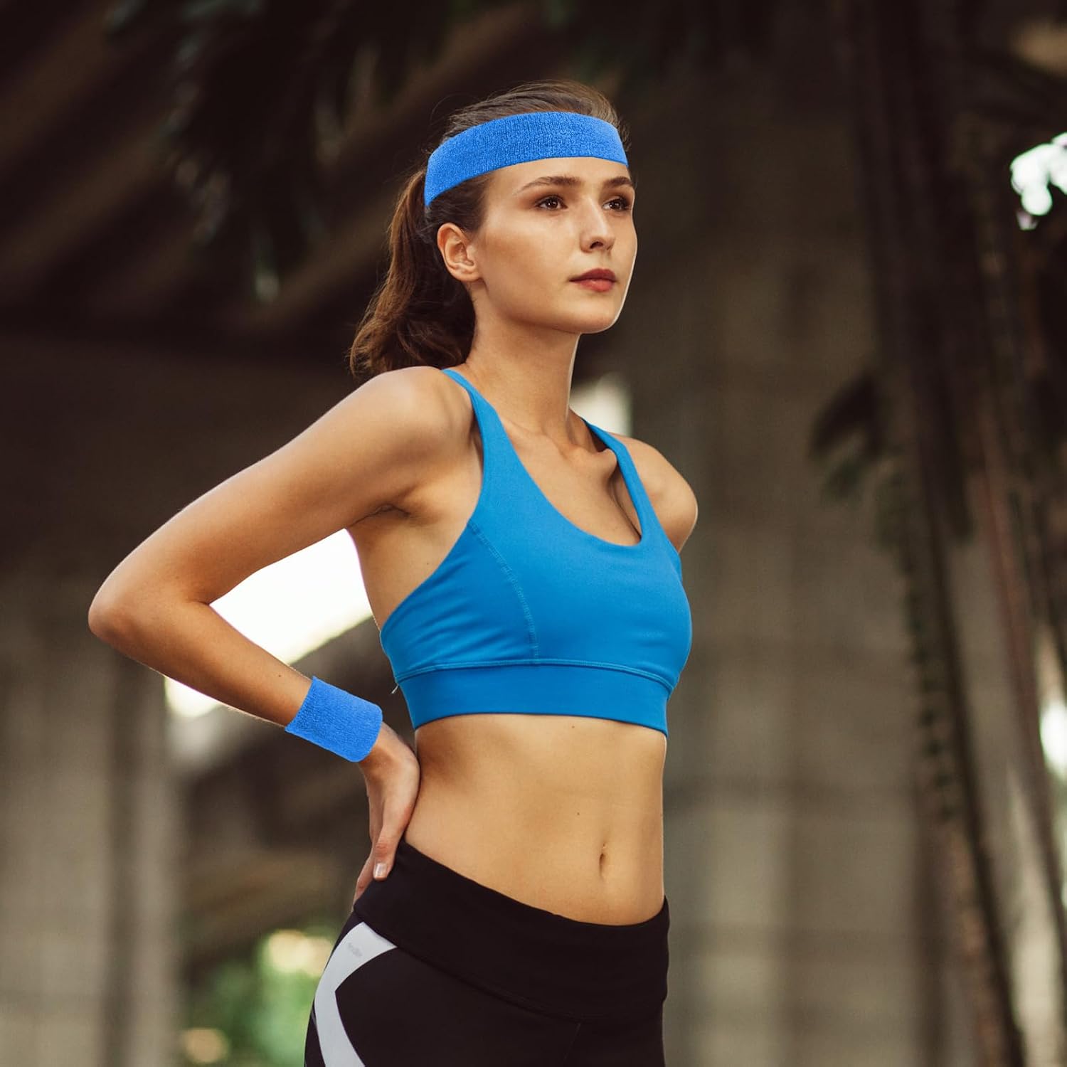 Civaner 12 Pcs 80s 90s Sweatbands Neon Sports Headbands Wristband Set for Men Women Party Cotton Headbands Terry Cloth Athletic Sweat Bands for Tennis Football Gym Outdoor Accessories