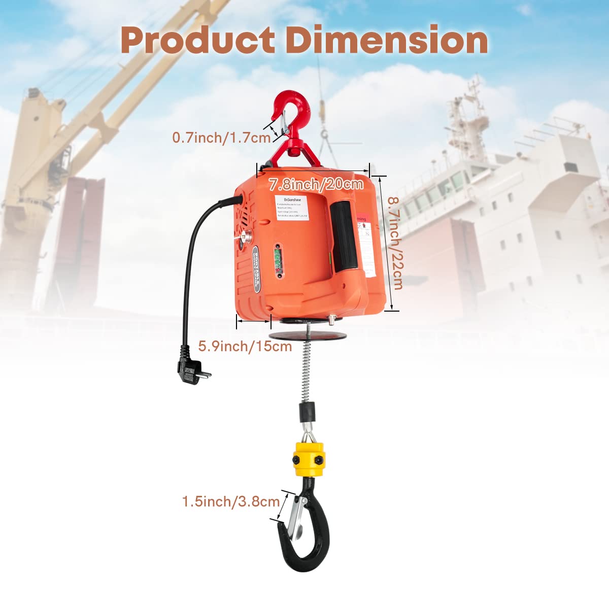 3 en 1 Polipasto Eléctrico 500KG,1500W Montacargas Cabrestante Eléctrico Portátil 220V con Eslinga de 7.6m para Elevación,Manual/Cable/Control Remoto,5M/Min
