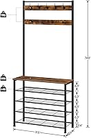 Vista 4 de HOOBRO Árbol de pasillo, perchero con zapatero, árbol de pasillo con banco, organizador de almacenamiento de zapatos de 5 niveles con 9 ganchos