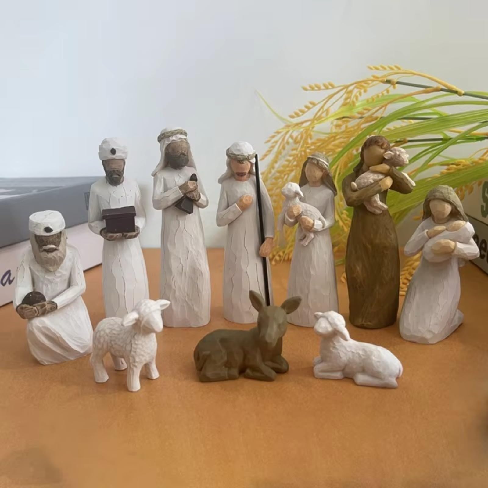 Generisch Krippenset Born Scene Figur,10-teiliges Figuren Krippe Harz, Geburt Belen Weihnachten, Weihnachtskrippe mit Figuren, Krippenszene Krippe Harz Heilige Familie, Dekoration