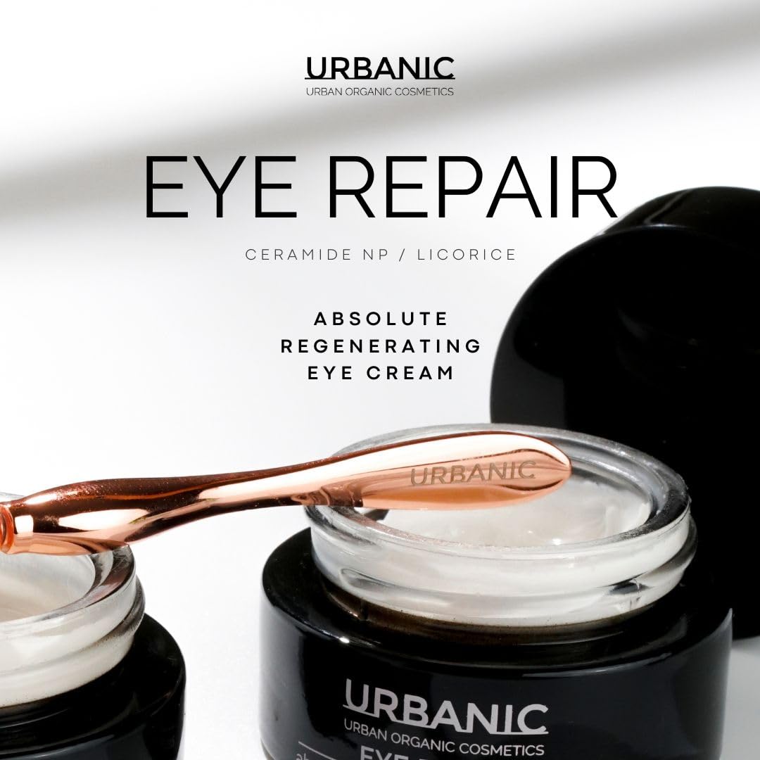 URBANIC Crema Intensiva Contorno de Ojos Eye Repair, Contorno de Ojos Ojeras con Ceramidas 15 ml de producto, Tratamiento intensivo contorno de ojos Sin SLS, SLES y PEG para arrugas, bolsas y ojeras