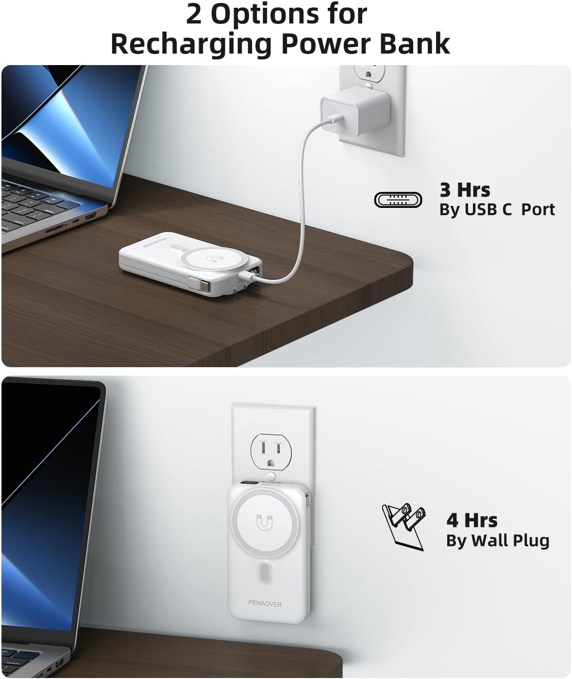 for Magsafe Magnetic Portable Charger, 10000mAh Wireless Power Bank with Built-in Cable & AC Wall Plug, Battery Pack PD 22.5W with Stand, LED Display for iPhone 17/16/15/14/13 Series, Samsung, Pixel - Image 4