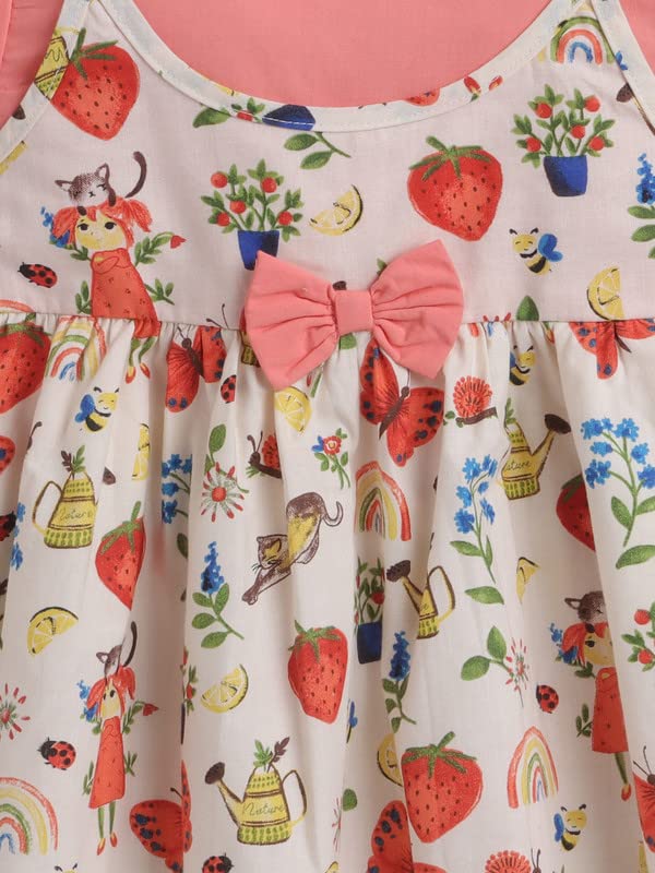 Image of Mama&Bebe Summer Dress for Girls with Cotton Soft Lining | Printed Fit & Flare Kids Outfit with Cute Bow Detail | Comfortable Breathable Party & Outing Dress for Toddlers and Little Girls
