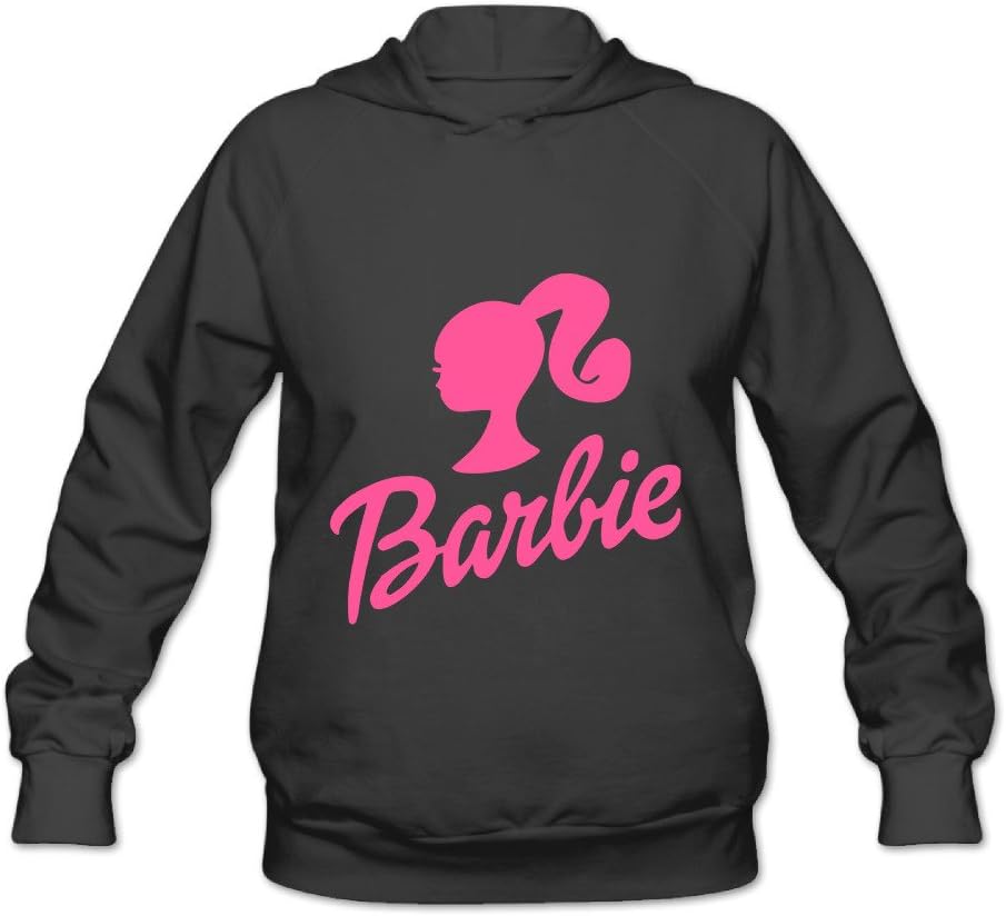 Barbie Famous Fashion Logo Design Fashion Long Sleeve Crazy Hooded Sweatshirt Women Black