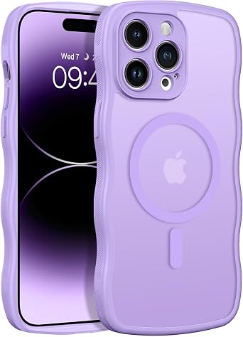 BENTOBEN for iPhone 14 Pro Case Compatible with MagSafe [Curly Wave Edge][Full Camera Protection] Translucent Shockproof Women Girls Boys Cute Magnetic Phone Cover for iPhone 14 Pro,Light Purple