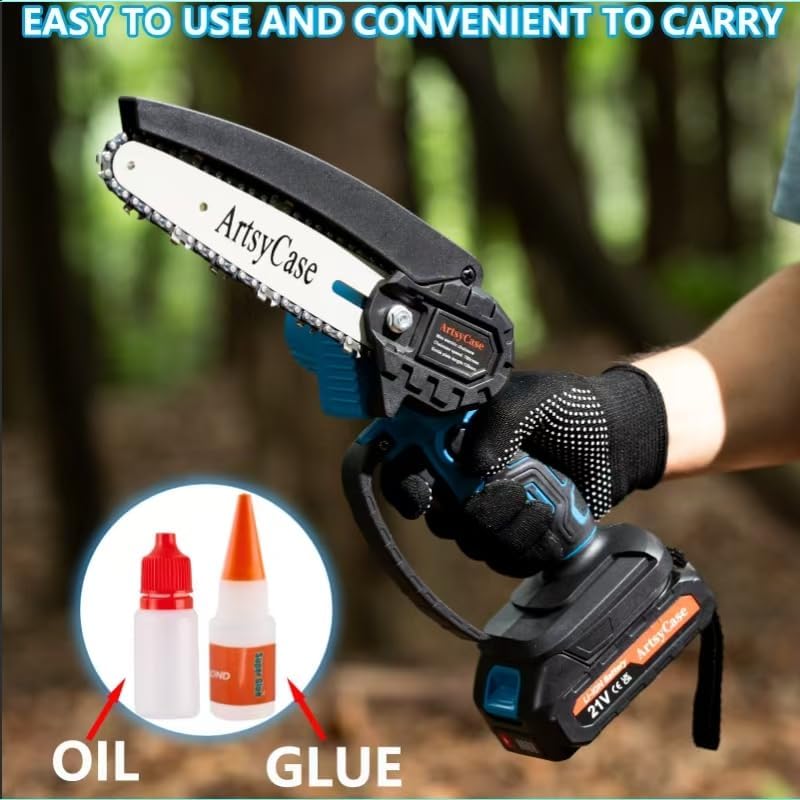 Miniatura 3 de ArtsyCase Mini Motosierra de 6 Pulgadas Inalámbrica, Motosierras Portátiles, Motosierra de Mano Pequeña para Podar Árboles, Corte de Madera y Bambú,