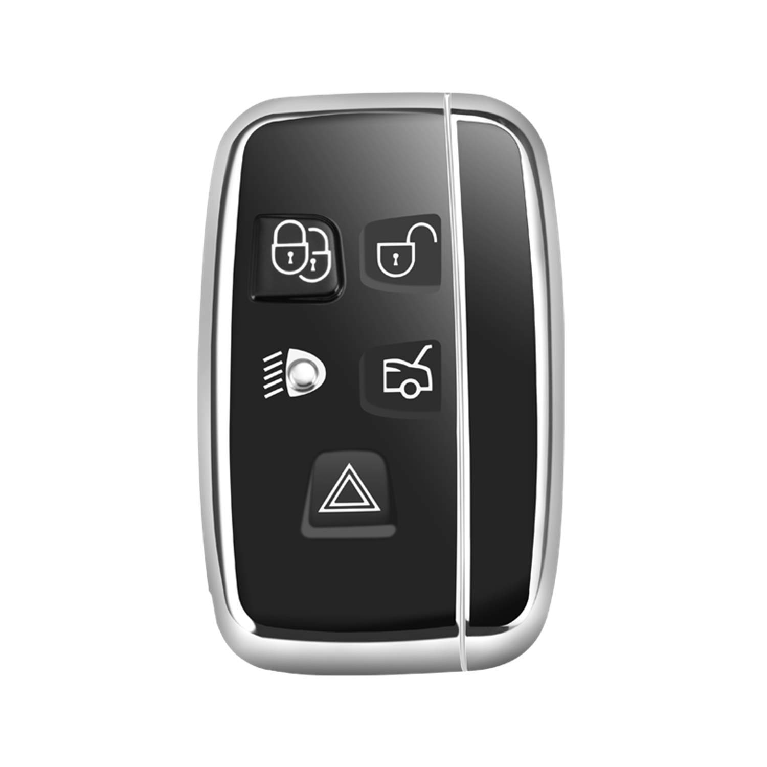 M.JVisun Soft TPU Case Cover Protector Case for Land Rover, Car Remote Key Fob Case for Land Rover Discovery 4/Sport Freelander 2 for Range Rover Evoque/Sport/Velar - Glossy Silver - Metal Keychain — view 3