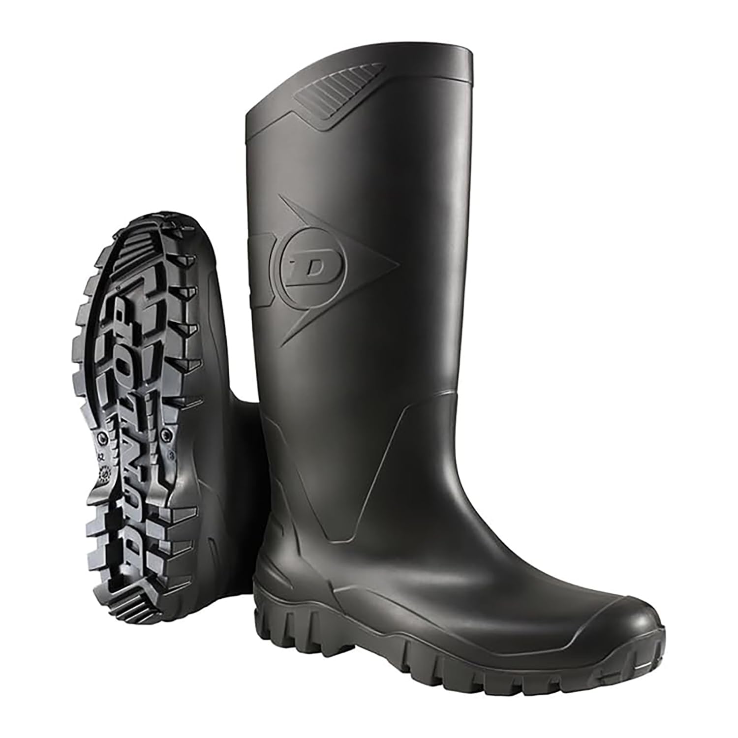 DUNLOP Dane - Unisex Knee High Wellington Rain Boots, Black, Waterproof and Chemical Resistant PVC Work Wellies for Outdoor, Gardening and Leisure Activities - EU39, UK6