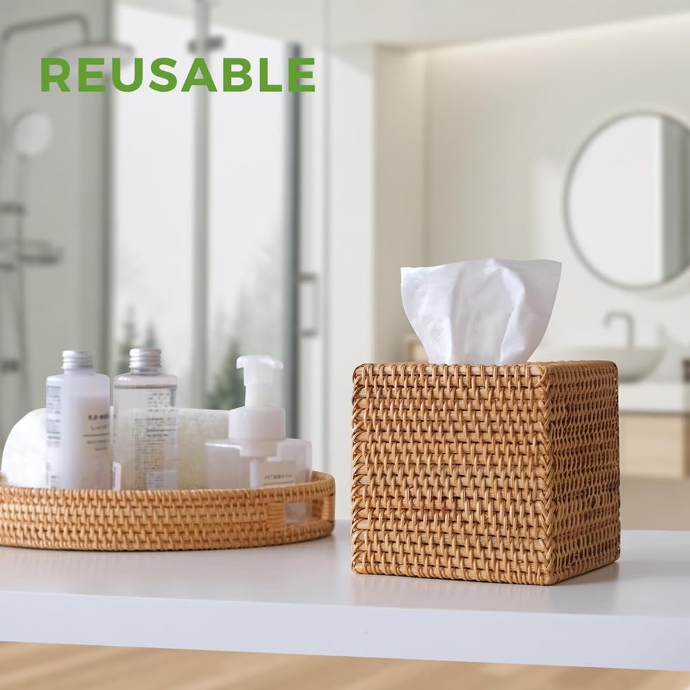 Rattan-Tücherbox, 14x14x14 Cm – Natürliches Korbgeflecht, Deckel, Dekorativ Für Bad, Wohnzimmer & Büro