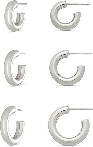 Tienda Essentials - Juego de aros gruesos chapados en oro o plata de ley de 14 quilates