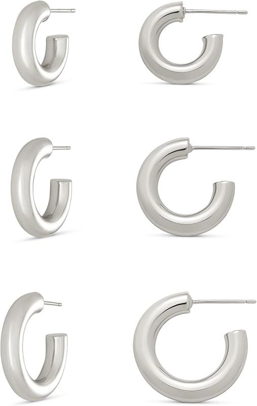 14K Gold or Sterling Silver Plated Thick Tube Hoop Set