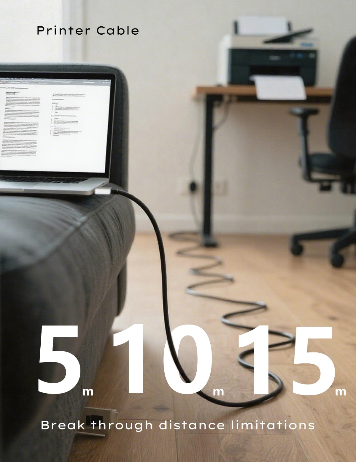 15,24 m kabel USB 3.0 do drukarki, kabel USB A do B, 5 Gbps wysoka prędkość z 2 wzmacniaczami sygnału i zasilaczem USB dla drukarzy, skanerów, stacji dokujących, zewnętrznych dysków twardych