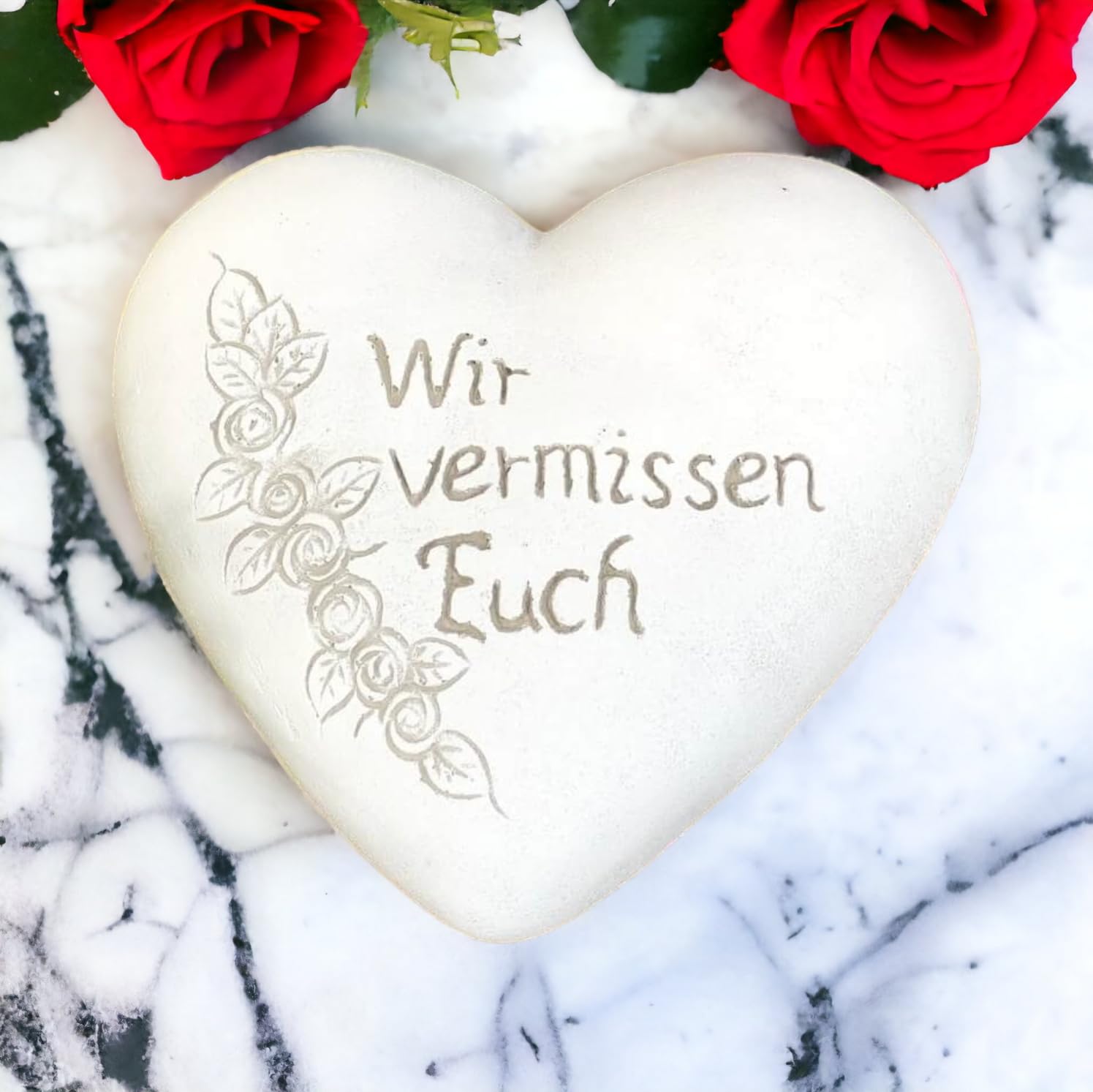 Radami XXL Grabherz Spruch Grabschmuck Grab Herz - Wir vermissen Euch - Grabdeko Trauerherz ca. 1300g