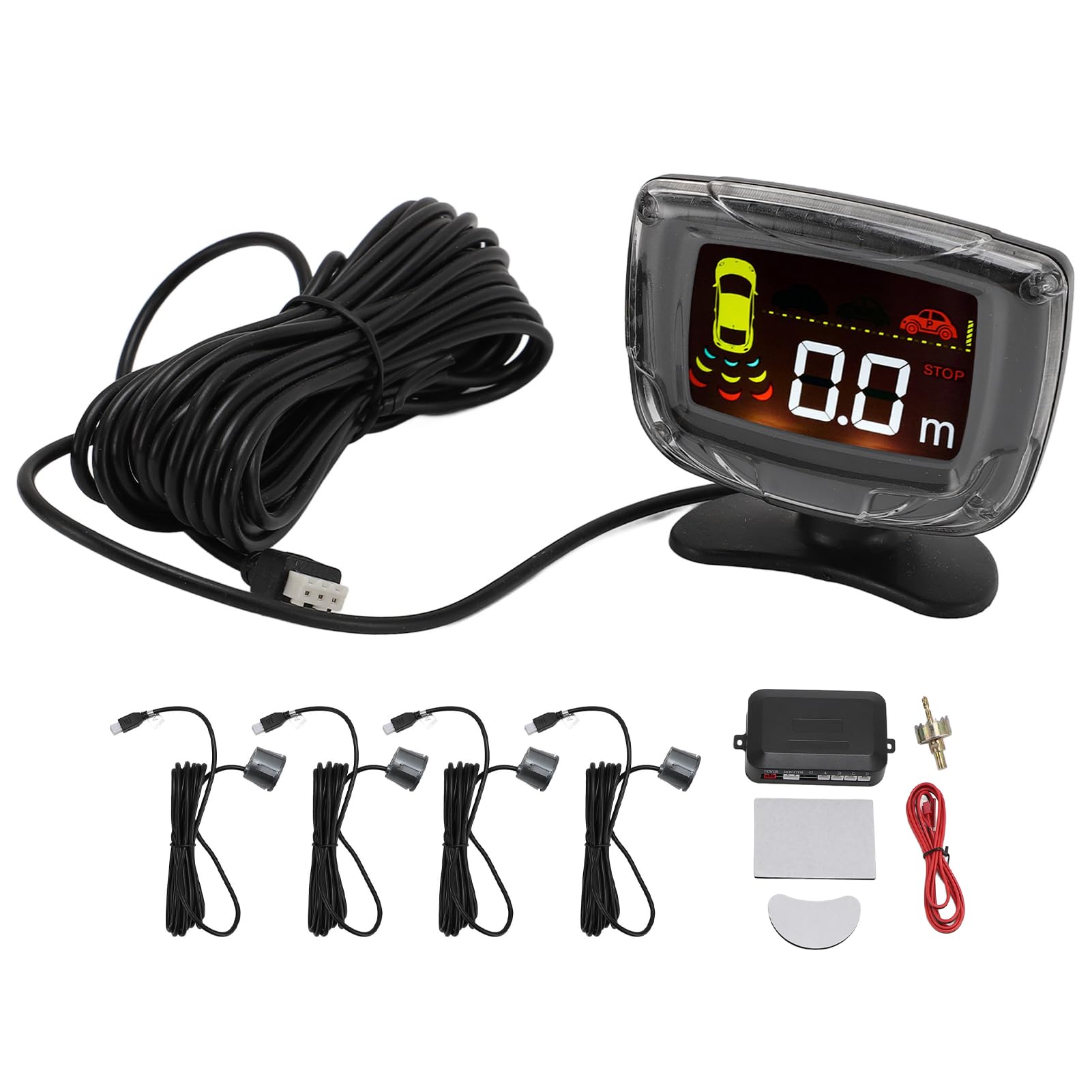 Garsent de ra Dar de Respaldo Inverso para Vehículo, con 4 Sensores de Estacionamiento, Kit de Detección de Distancia Trasera, Advertencia de Sonido por Voz, Monitor de Pantalla LCD,