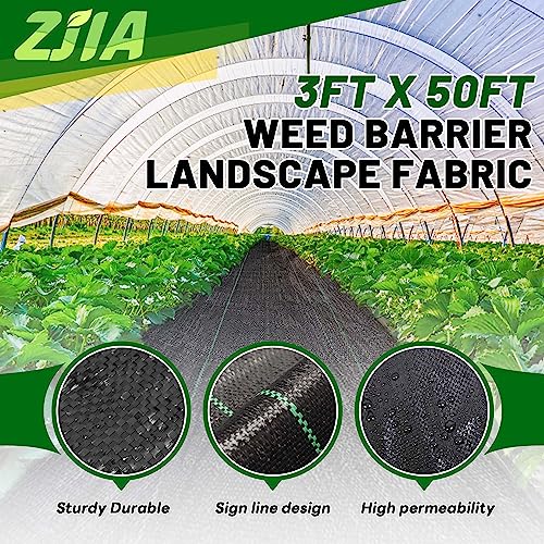 ZJIA 3ft x 50 ft Woven Weed Barrier Landscape Fabric Heavy Duty Weed Control Fabric Weed Cloth for Garden (3.2oz)
