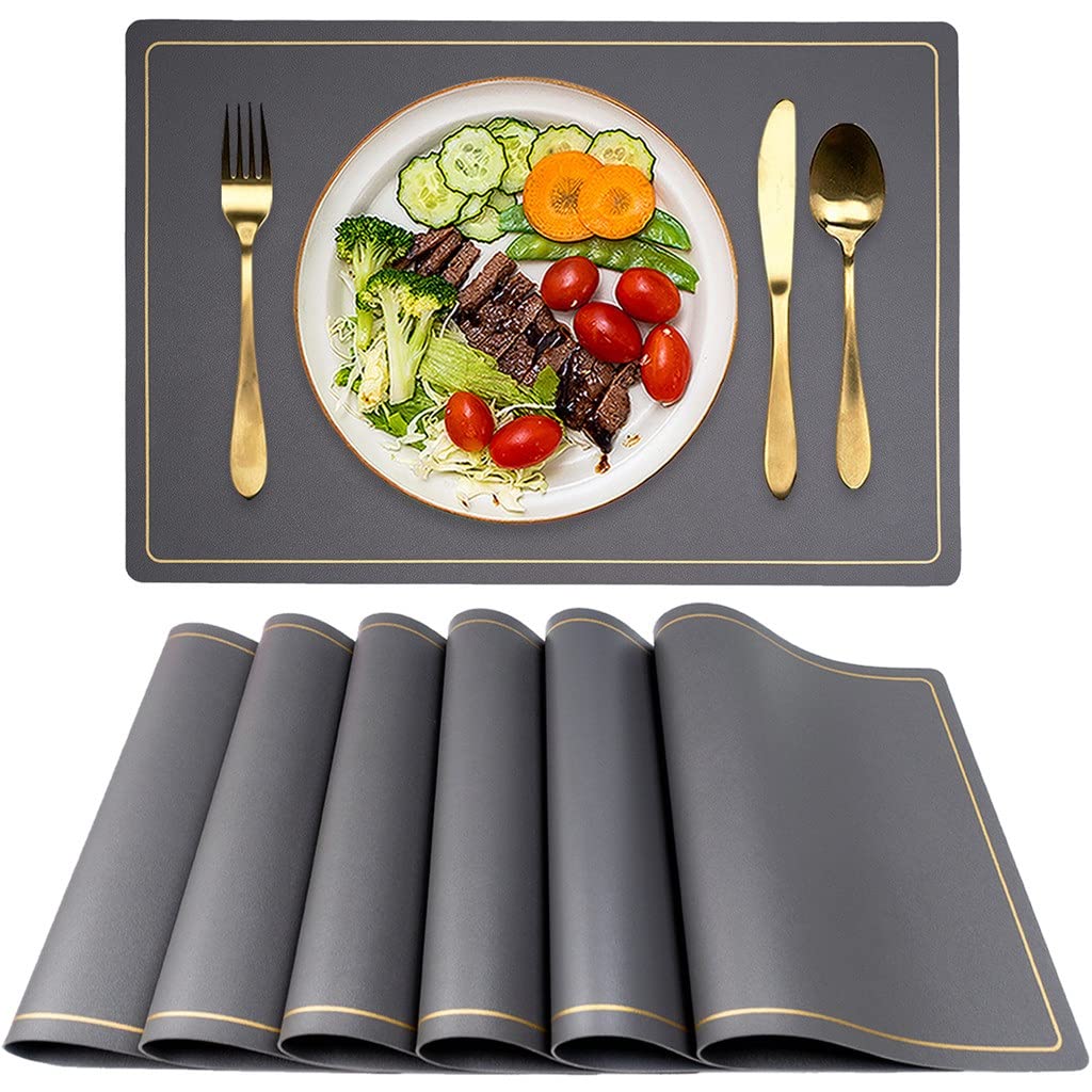 IANSHFKN 6pcs/set PU Leather Placemats Nordic Phnom Penh Tableware Mat Western Table Pads Bowl Pad